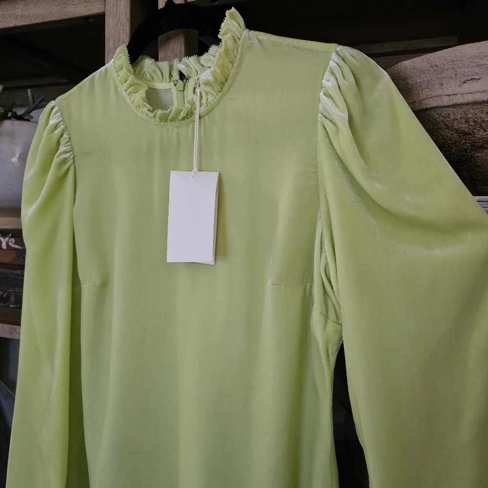 Ulla Johnson Marlena Pistachio Silk Blend Bohemian Velvet Blouse NWT